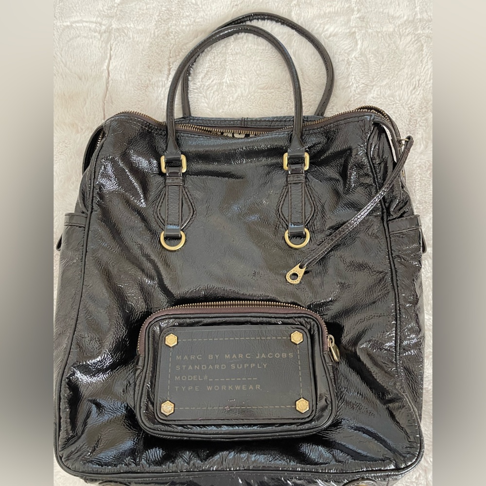Marc by Marc Jacobs Black Patent Leather Backpack Tote